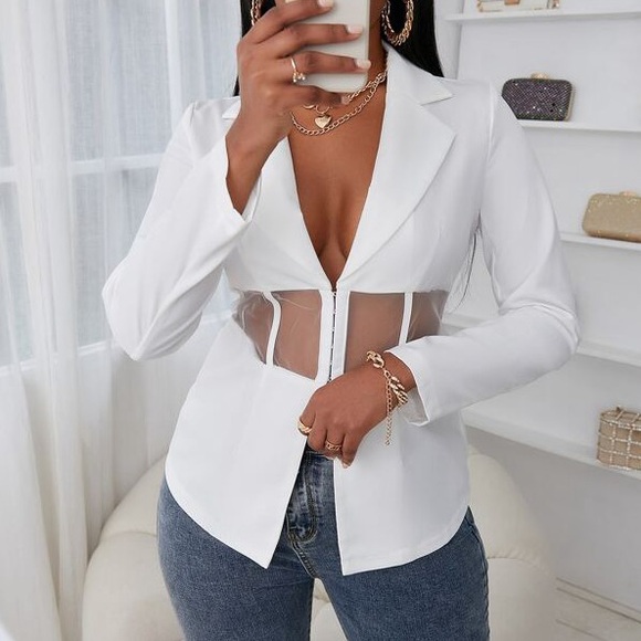 Mesh Hook and Eye Blazer Jacket - Picture 14 of 16